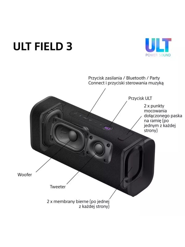 Sony ULT FIELD 3 - Φορητό ηχείο Bluetooth με ήχο ULT POWER SOUND - Μαύρο Sony ULT FIELD 3 - Φορητό ηχείο Bluetooth με ήχο ULT POWER SOUND - Μαύρο