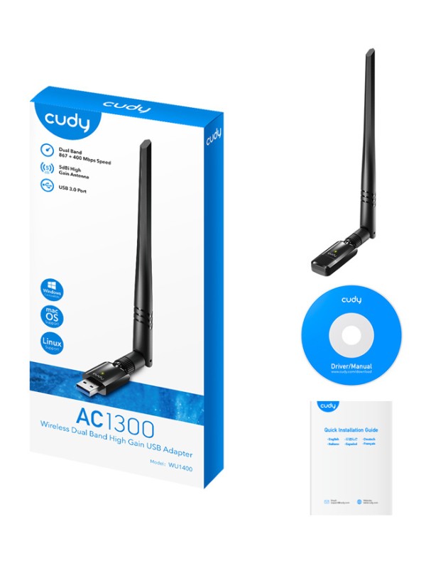 Cudy WU1400 Ασύρματος USB Αντάπτορας Δικτύου με Αποσπώμενη Κεραία 1300Mbps Cudy WU1400 Ασύρματος USB Αντάπτορας Δικτύου με Αποσπώμενη Κεραία 1300Mbps