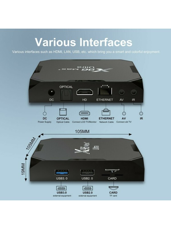 TV Box X96 Max Plus Ultra 4K UHD με WiFi USB 2.0 / USB 3.0 4GB RAM και 32GB Αποθηκευτικό Χώρο με Λειτουργικό Android 11.0 TV Box X96 Max Plus Ultra 4K UHD με WiFi USB 2.0 / USB 3.0 4GB RAM και 32GB Αποθηκευτικό Χώρο με Λειτουργικό Android 11.0