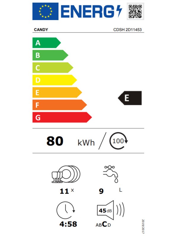 Candy CDSH 2D11453 Εντοιχιζόμενο Πλυντήριο Πιάτων Inox 