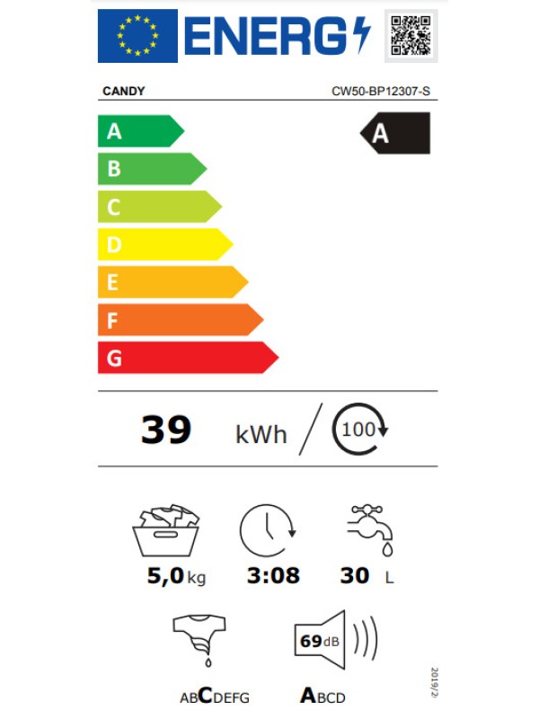 Candy Πλυντήριο Ρούχων 5kg 1200 Στροφών CW50-BP12307-S Candy Πλυντήριο Ρούχων 5kg 1200 Στροφών CW50-BP12307-S