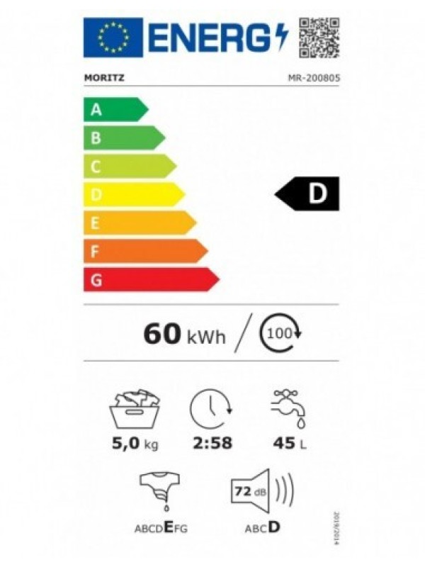 Moritz MR-200805 Πλυντήριο Ρούχων 5kg 800 Στροφών Moritz MR-200805 Πλυντήριο Ρούχων 5kg 800 Στροφών