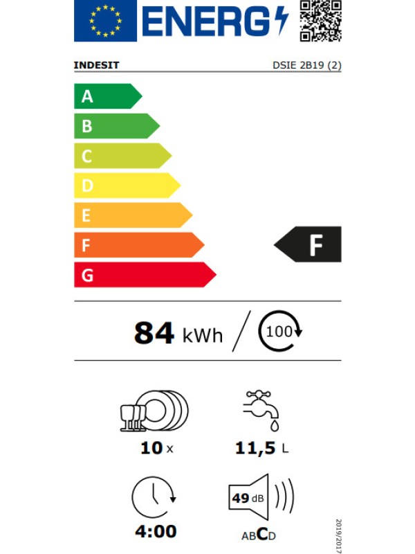 Indesit DSIE 2B19 Πλήρως Εντοιχιζόμενο Πλυντήριο Πιάτων Λευκό