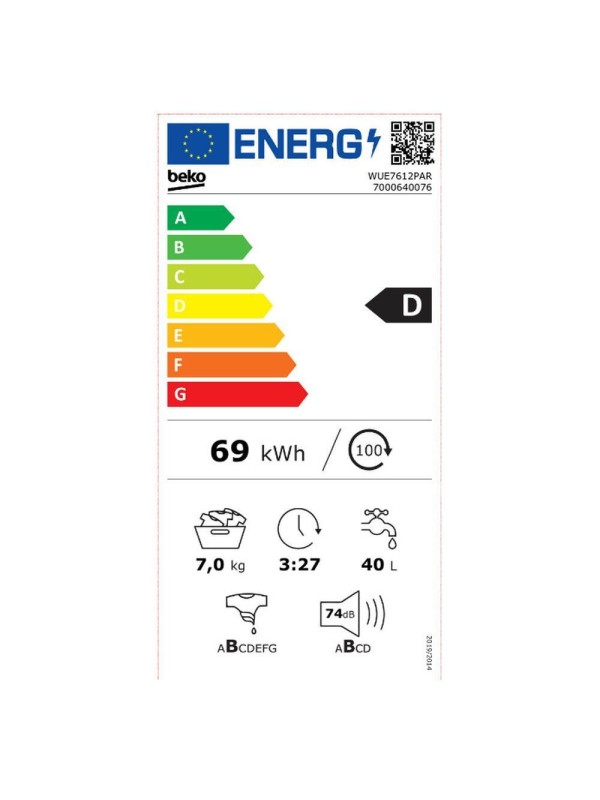 Beko WUE 7612 PAR Πλυντήριο Ρούχων 7kg 1200 Στροφών