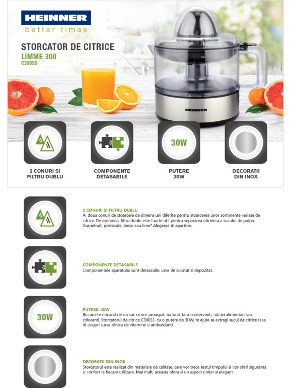 Heinner C 300 SS 30 W Ηλεκτρικός Στίφτης 30W Inox