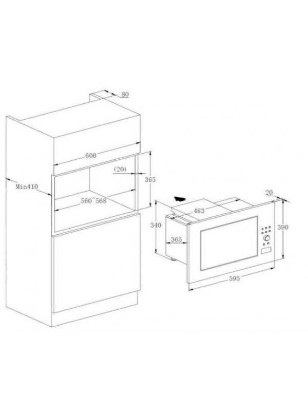 Pyramis 30 Εντοιχιζόμενος Φούρνος Μικροκυμάτων με Grill 23lt Μαύρος