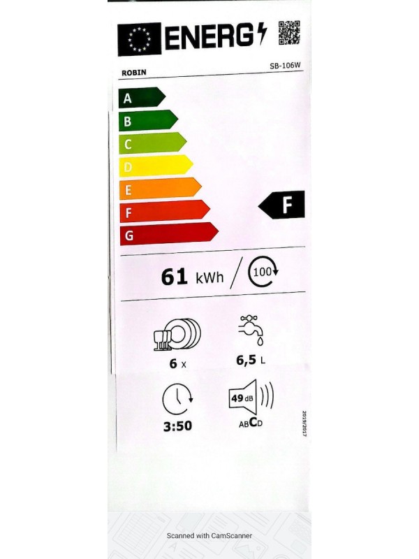 Robin SB-106 W Πλυντήριο Πιάτων Πάγκου Π55xY43.8εκ. Λευκό Robin SB-106 W Πλυντήριο Πιάτων Πάγκου Π55xY43.8εκ. Λευκό