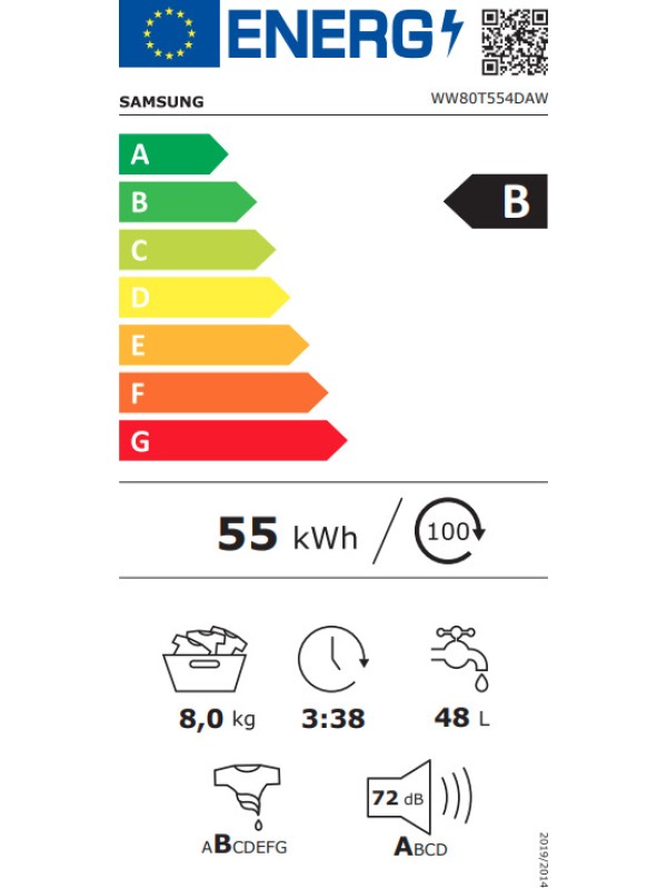 Samsung WW80T554 DAW/S6 Πλυντήριο Ρούχων 8kg με Ατμό