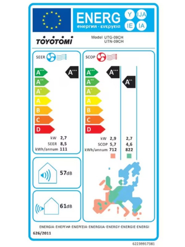 Toyotomi Umi UTN/UTG-09CH Κλιματιστικό Inverter 9000 BTU A+++/A++ με Ιονιστή και WiFi