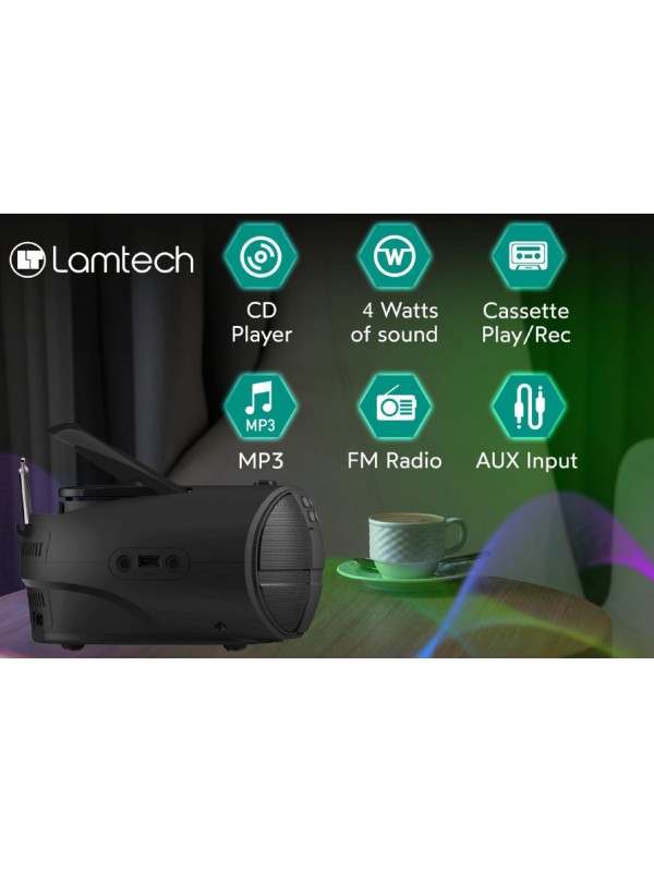 Lamtech Φορητό Ηχοσύστημα με Bluetooth / Ραδιόφωνο / USB / MP3 / Κασετόφωνο σε Μαύρο Χρώμα LAM112525 Lamtech Φορητό Ηχοσύστημα με Bluetooth / Ραδιόφωνο / USB / MP3 / Κασετόφωνο σε Μαύρο Χρώμα LAM112525