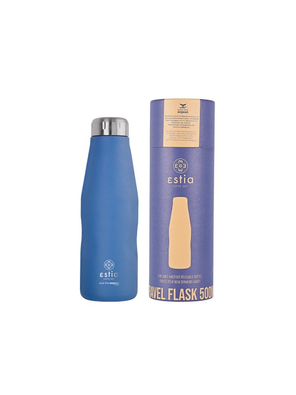 Estia Travel Flask Save the Aegean Ανακυκλώσιμο Μπουκάλι Θερμός Ανοξείδωτο BPA Free Denim Blue 500ml 01-12052