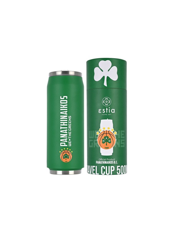 Estia Travel Cup Save the Aegean Ποτήρι Θερμός Ανοξείδωτο BPA Free Panathinaikos BC 500ml με Καλαμάκι 00-12335