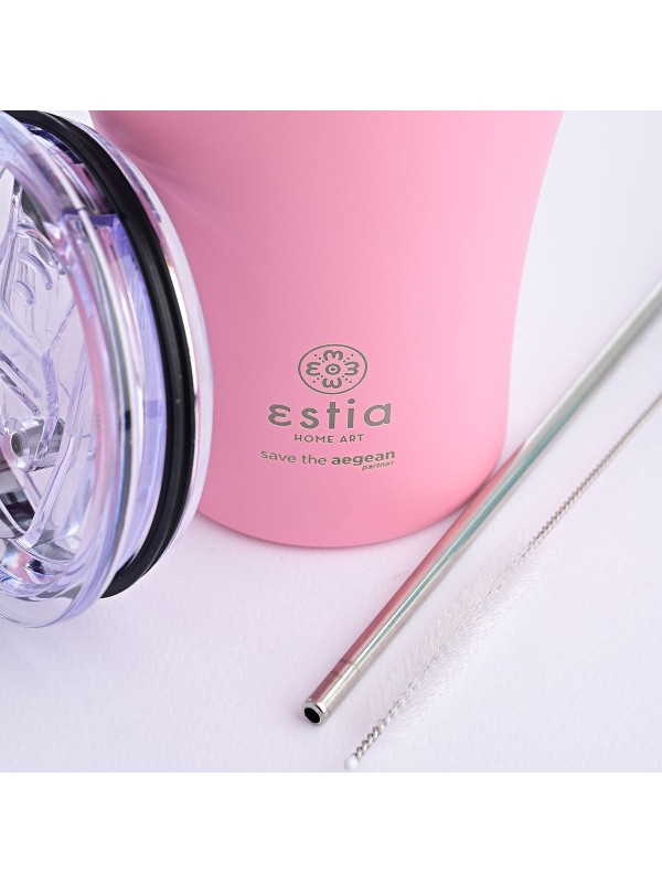 Estia Coffee Mug Save The Aegean Ποτήρι Θερμός Ανοξείδωτο BPA Free Blossom Rose 350ml με Καλαμάκι 01-12472 Estia Coffee Mug Save The Aegean Ποτήρι Θερμός Ανοξείδωτο BPA Free Blossom Rose 350ml με Καλαμάκι 01-12472
