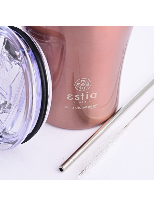 Estia Coffee Mug Save The Aegean Ποτήρι Θερμός Ανοξείδωτο BPA Free Rose Gold 350ml με Καλαμάκι 01-12489