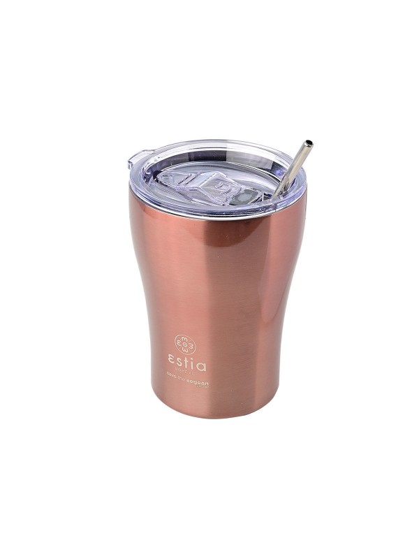 Estia Coffee Mug Save The Aegean Ποτήρι Θερμός Ανοξείδωτο BPA Free Rose Gold 350ml με Καλαμάκι 01-12489
