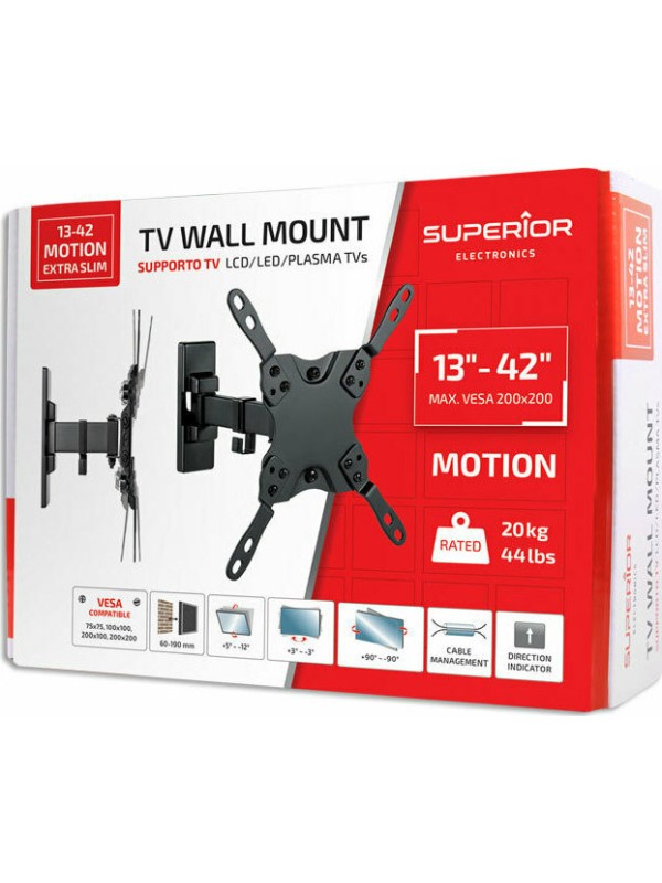 Superior Electronics 13-42 Motion Extra Slim Βάση Τηλεόρασης Τοίχου με Βραχίονα έως 42" και 20kg Superior Electronics 13-42 Motion Extra Slim Βάση Τηλεόρασης Τοίχου με Βραχίονα έως 42" και 20kg