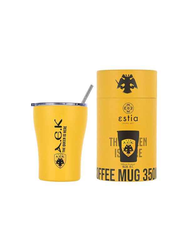 Estia Coffee Mug Ποτήρι Θερμός με Καλαμάκι AEK BC 350ml 00-13271