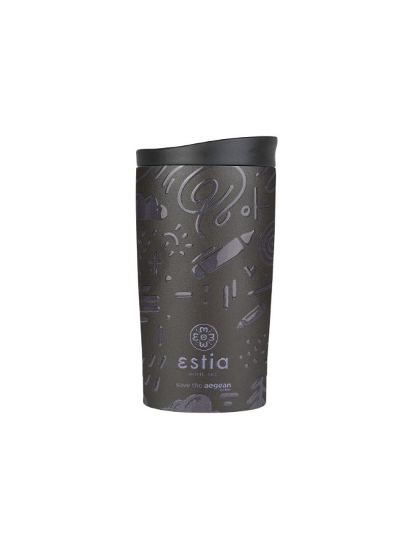 Estia Travel Mug Save The Aegean Ανακυκλώσιμο Ποτήρι Θερμός Ανοξείδωτο BPA Free NOIR ECHO 350ml 01-25588