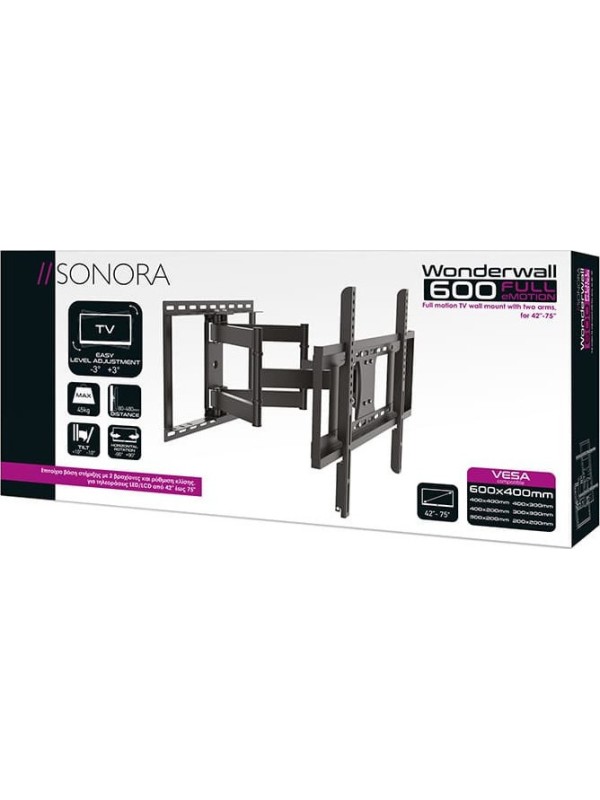 Sonora Wonderwall 600 Full Emotion Βάση Τηλεόρασης Τοίχου με Βραχίονα έως 75" και 45kg Sonora Wonderwall 600 Full Emotion Βάση Τηλεόρασης Τοίχου με Βραχίονα έως 75" και 45kg