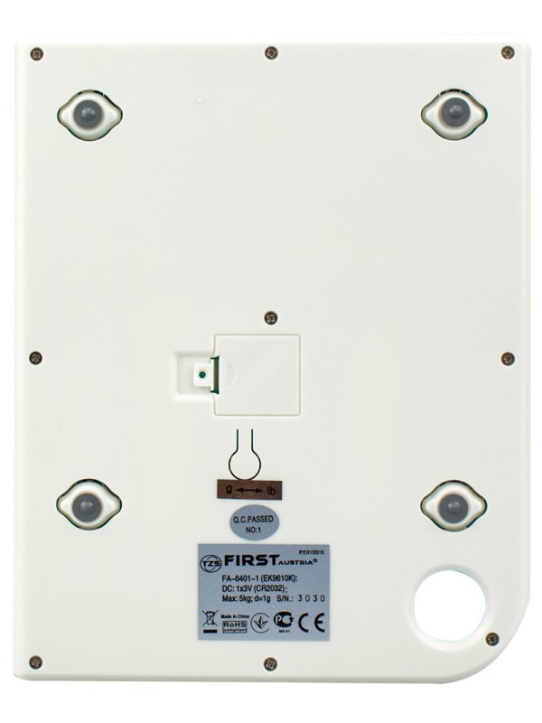 First Austria FA-6401-1 Ψηφιακή Ζυγαριά Κουζίνας 1gr/5kg White First Austria FA-6401-1 Ψηφιακή Ζυγαριά Κουζίνας 1gr/5kg White