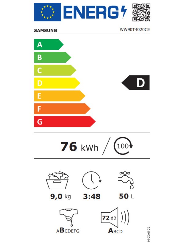 Samsung Πλυντήριο Ρούχων 9kg με Ατμό 1200 Στροφών WW90T4020CE/LE Samsung Πλυντήριο Ρούχων 9kg με Ατμό 1200 Στροφών WW90T4020CE/LE