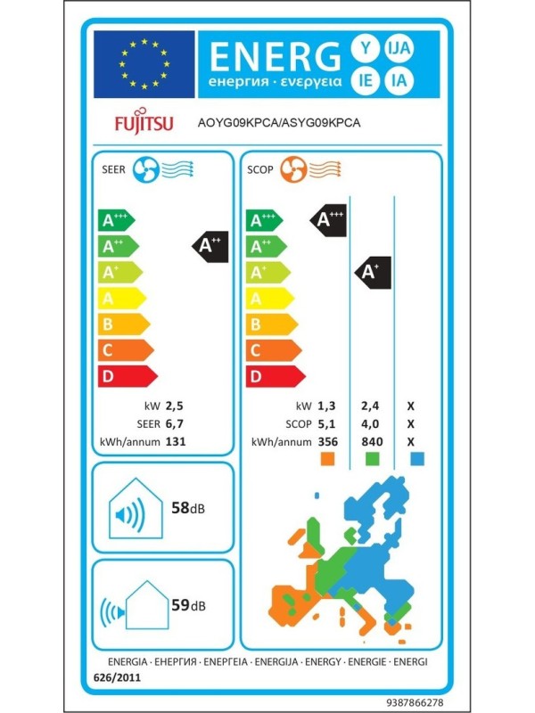 Fujitsu ASYG09KPCA/AOYG09KPCA Κλιματιστικό Inverter 9000 BTU A++/A+ Fujitsu ASYG09KPCA/AOYG09KPCA Κλιματιστικό Inverter 9000 BTU A++/A+