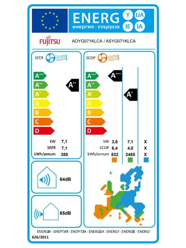 Fujitsu ASYG071KLCA/AOYG071KLCA Κλιματιστικό Inverter 24000 BTU A++/A+