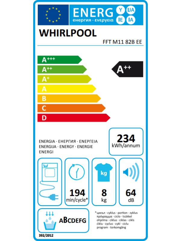 Whirlpool FFT M11 82B EE Στεγνωτήριο 8kg A++ με Αντλία Θερμότητας Whirlpool FFT M11 82B EE Στεγνωτήριο 8kg A++ με Αντλία Θερμότητας