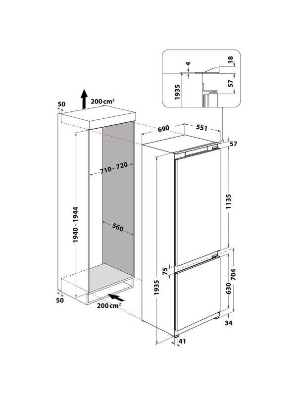 Whirlpool WH SP70 T122 Εντοιχιζόμενος Ψυγειοκαταψύκτης 394lt Total NoFrost Υ193.5xΠ69xΒ55.1εκ. Λευκός