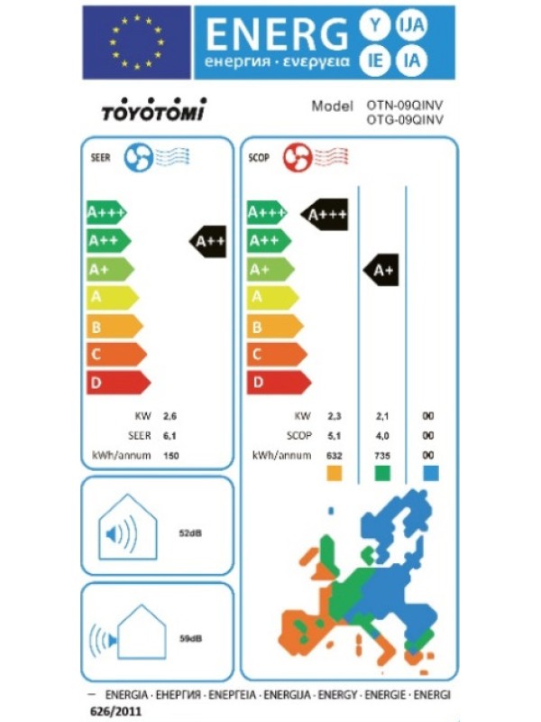 A/C TOYOTOMI ORA OTN-09QINV/OTG-09QINV INVERTER 9000 BTU A++/A+ ΜΕ ΙΟΝΙΣΤΗ ΚΑΙ WIFI