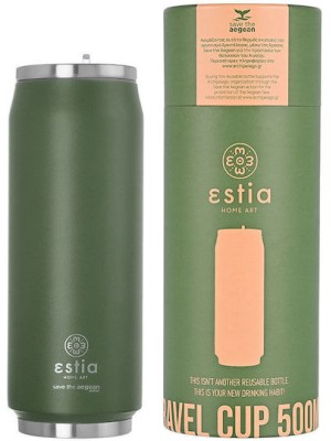Estia Travel Cup Save the Aegean Ανακυκλώσιμο Ποτήρι Θερμός Ανοξείδωτο / Πλαστικό BPA Free 500ml Forest Spirit με Καλαμάκι