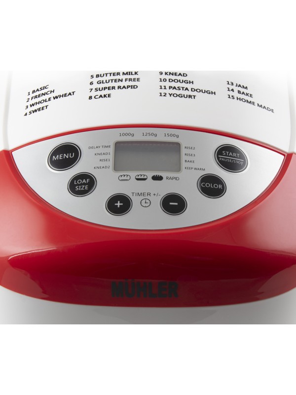 Muhler Αρτοπαρασκευαστής 850W Χωρητικότητας 1500gr με 15 Προγράμματα MBM-1502 Muhler Αρτοπαρασκευαστής 850W Χωρητικότητας 1500gr με 15 Προγράμματα MBM-1502