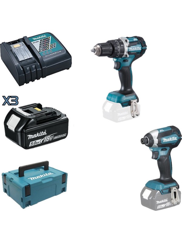 Makita DLX 2180 TJ Σετ Κρουστικό Δραπανοκατσάβιδο & Παλμικό Κατσαβίδι 18V με 3 Μπαταρίες 5Ah και Θήκη