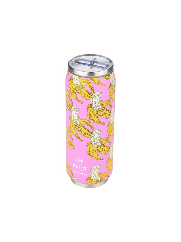 Estia Travel Cup Save the Aegean Ανακυκλώσιμο Ποτήρι Θερμός Ανοξείδωτο / Πλαστικό BPA Free 500ml Banana swirl με Καλαμάκι