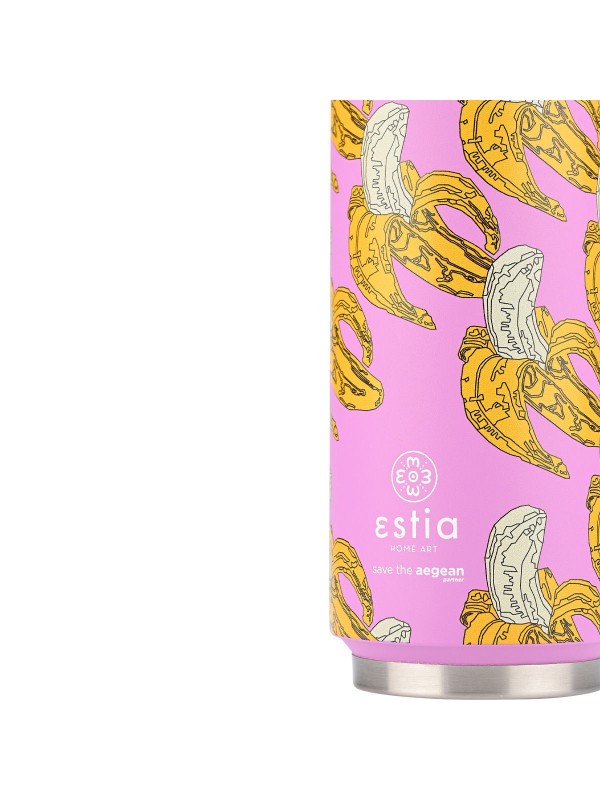 Estia Travel Cup Save the Aegean Ανακυκλώσιμο Ποτήρι Θερμός Ανοξείδωτο / Πλαστικό BPA Free 500ml Banana swirl με Καλαμάκι