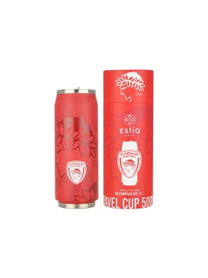 Estia Travel Cup Save the Aegean Ανακυκλώσιμο Ποτήρι Θερμός Ανοξείδωτο / Πλαστικό BPA Free 500ml Olympiakos BC με Καλαμάκι 00-27117