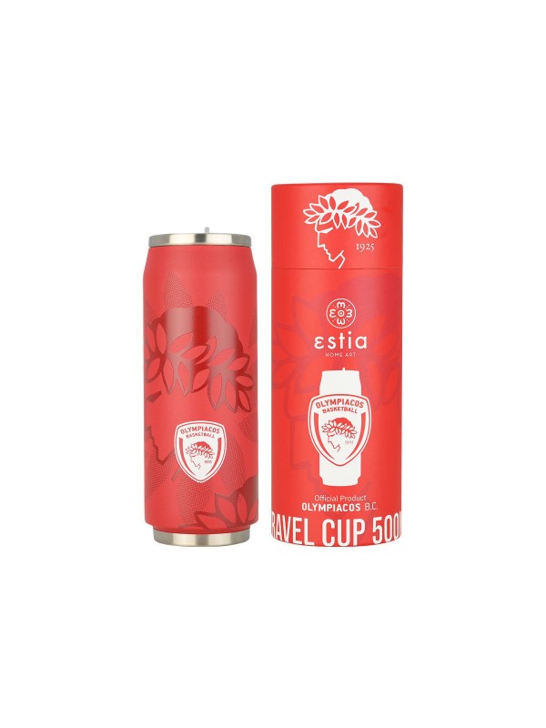 Estia Travel Cup Save the Aegean Ανακυκλώσιμο Ποτήρι Θερμός Ανοξείδωτο / Πλαστικό BPA Free 500ml Olympiakos BC με Καλαμάκι 00-27117