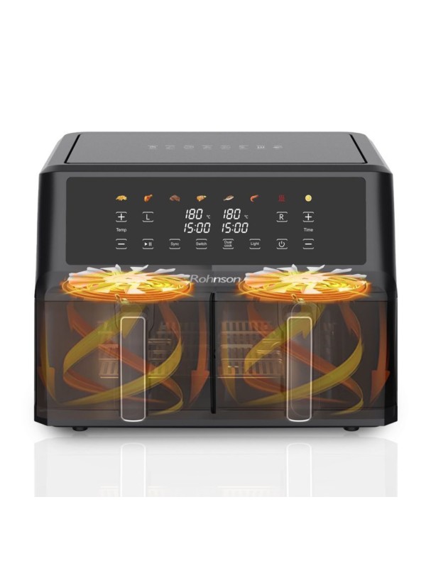 Rohnson R-2864 Air Fryer με Διπλό Αποσπώμενο Κάδο 10.4lt Μαύρο