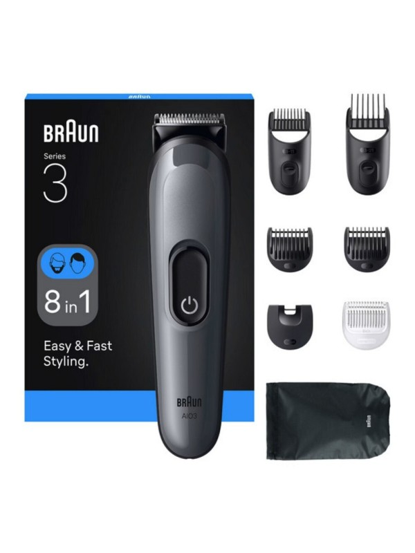 Braun Series 3 Επαναφορτιζόμενη Κουρευτική Μηχανή Γκρι AIO3540