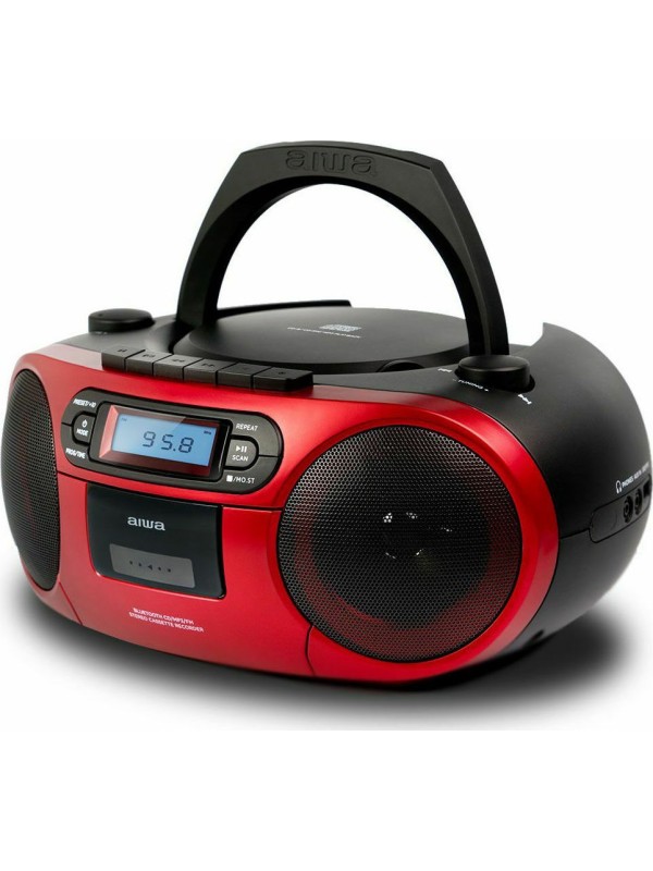  Aiwa Φορητό Ηχοσύστημα BBTC-550 με Bluetooth / CD / MP3 / USB / Κασετόφωνο / Ραδιόφωνο σε Κόκκινο Χρώμα 