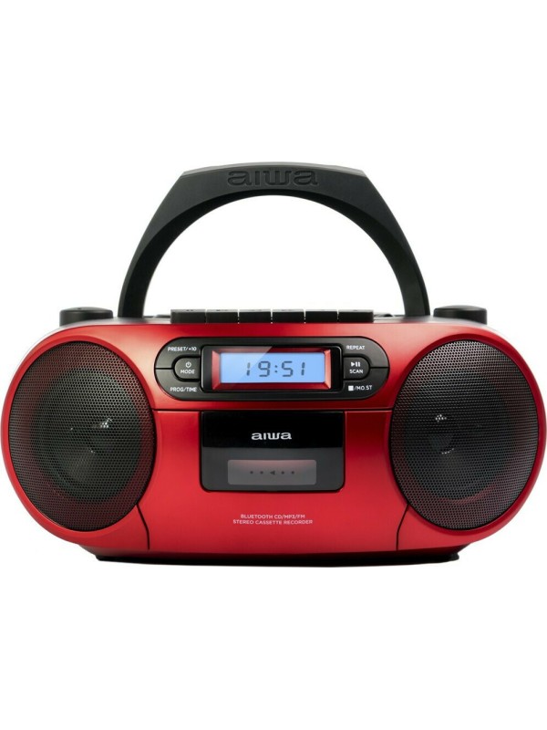  Aiwa Φορητό Ηχοσύστημα BBTC-550 με Bluetooth / CD / MP3 / USB / Κασετόφωνο / Ραδιόφωνο σε Κόκκινο Χρώμα 