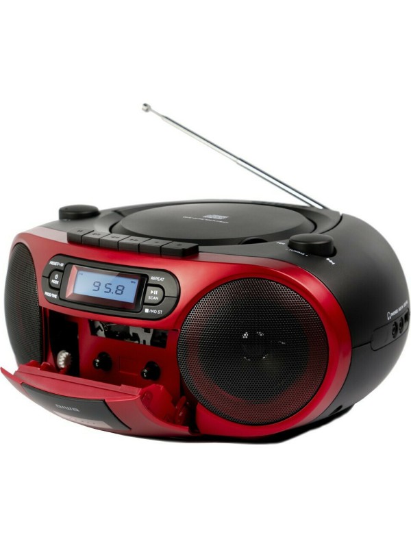  Aiwa Φορητό Ηχοσύστημα BBTC-550 με Bluetooth / CD / MP3 / USB / Κασετόφωνο / Ραδιόφωνο σε Κόκκινο Χρώμα 