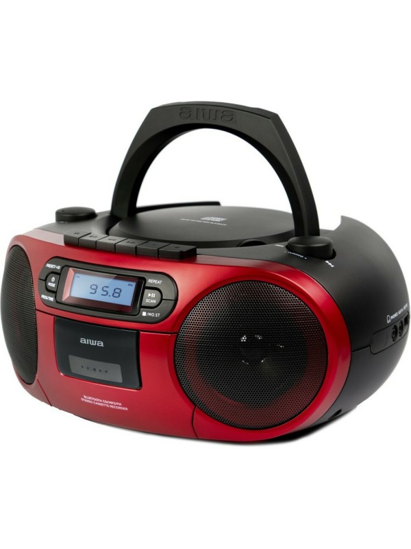 Aiwa Φορητό Ηχοσύστημα BBTC-550 με Bluetooth / CD / MP3 / USB / Κασετόφωνο / Ραδιόφωνο σε Κόκκινο Χρώμα 