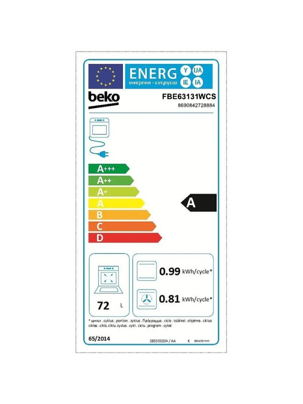  Beko Κουζίνα 65lt με Εστίες Φυσικού Αερίου & Ρεύματος Π60εκ. Λευκή 