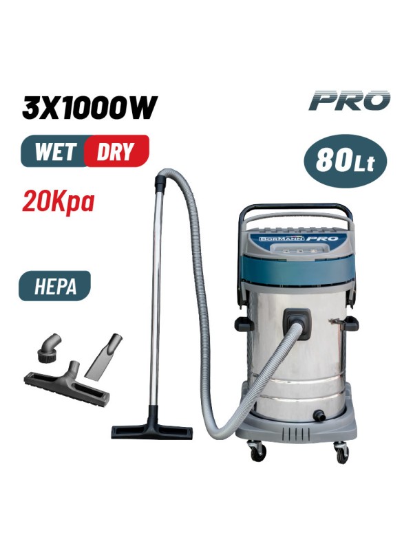 Bormann Pro BVC7510 Σκούπα Υγρών / Στερεών 3000W με Πλαστικό Κάδο 80lt