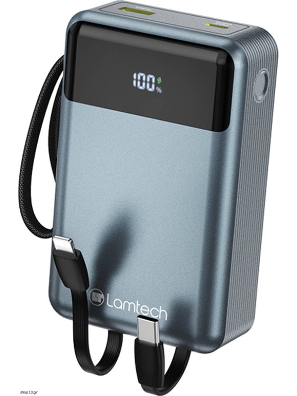 Lamtech LAM980824 Power Bank 20000mAh 65W με Θύρα USB-A & Θύρα USB-C Quick Charge 3.0 & Power Delivery Grey