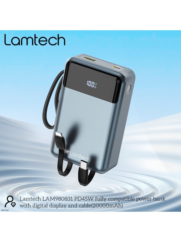 Lamtech LAM980831 Power Bank 20000mAh 45W με Θύρα USB-A & Θύρα USB-C Quick Charge 3.0 & Power Delivery