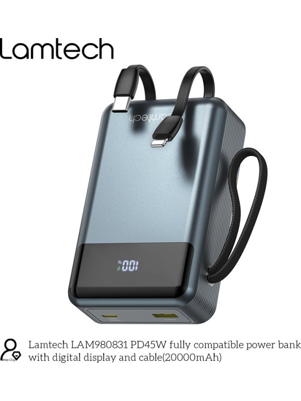 Lamtech LAM980831 Power Bank 20000mAh 45W με Θύρα USB-A & Θύρα USB-C Quick Charge 3.0 & Power Delivery