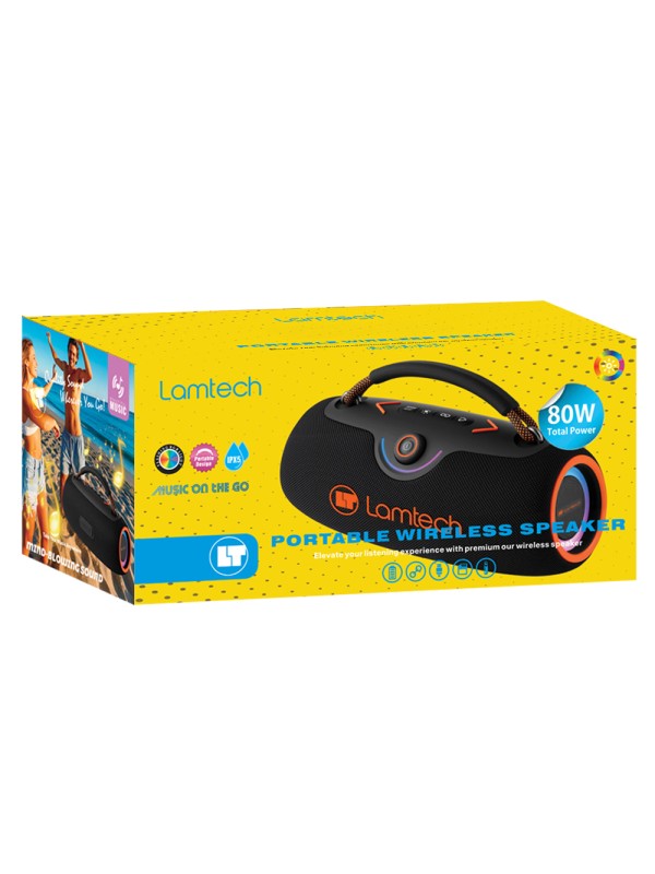  Lamtech Ηχείο Bluetooth 80W με Ραδιόφωνο και Διάρκεια Μπαταρίας έως 8 ώρες Black Orange LAM980947 