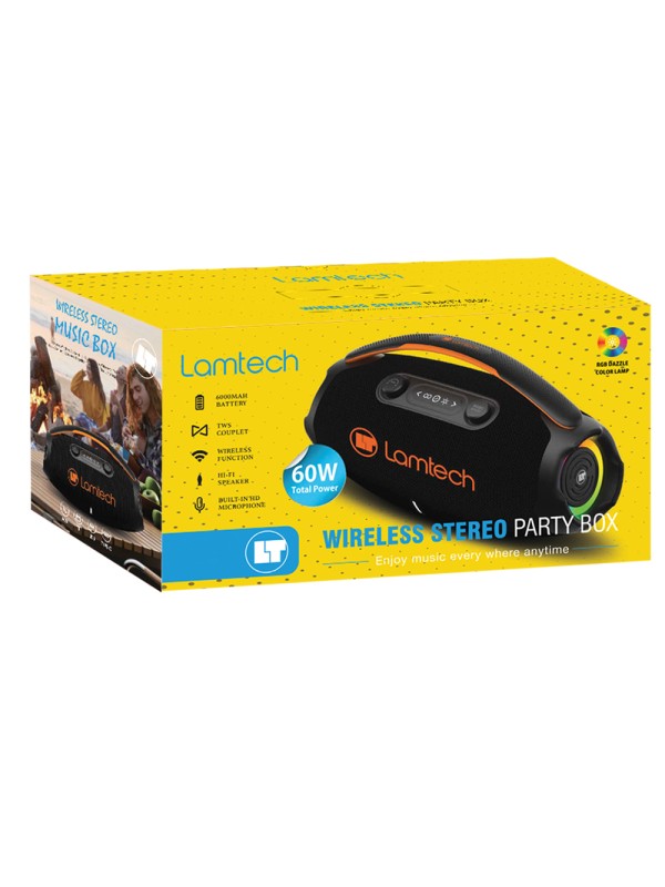  Lamtech Party Box Ηχείο Bluetooth 60W με Ραδιόφωνο και Διάρκεια Μπαταρίας έως 8 ώρες Μαύρο 980954